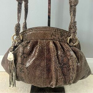 B Makowsky Leather Shoulder Bag Extra Long Strap Snakeskin Print